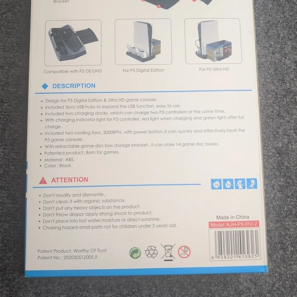 Vertical Stand with Cooling Fan and‎ Dual Controller Charging Station for PS5